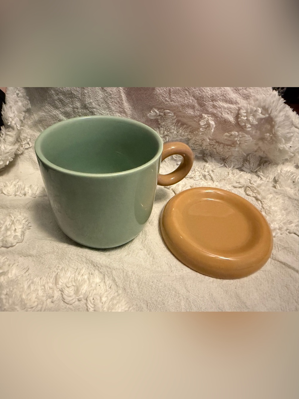 Anthropologie Sage Green Mug with Lid/Coaster